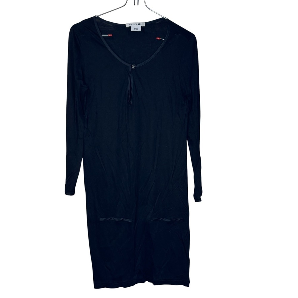 Lacoste Women's Dress Keyhole Shift Stretch Mod Preppy Long‎ Sleeve Black Sz. 34